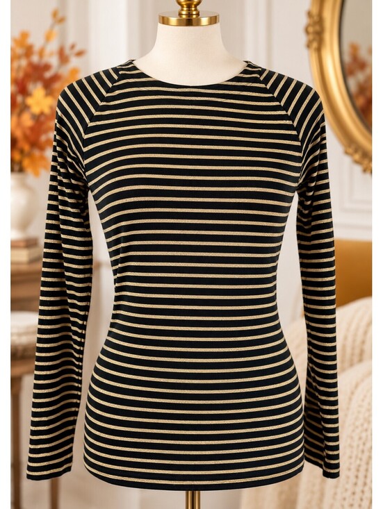 Lauren Ralph Lauren Black & gold striped knit top